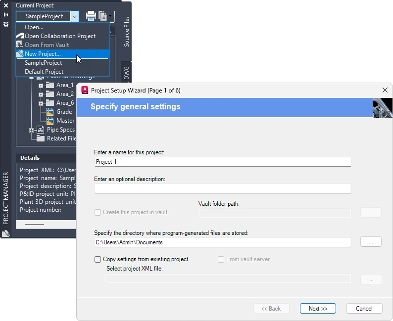 New Project in Project Manager opens the Project Setup Wizard. Illustration supplied in Autodesk’s 2027 Help.