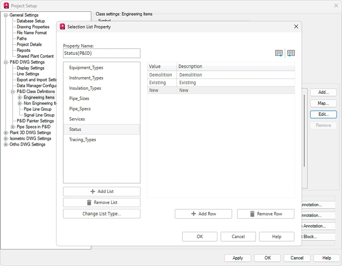 Plant 3D 2027 Project Setup and selection-list configuration, shown in Autodesk’s release materials.